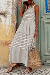 Neckholder-Maxikleid mit Streifen-Patchwork